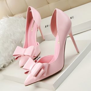 3168-2 Korean Style Fashionable and Elegant Sweet Bow High Heels Stiletto High Heels Shallow Mouth Pointed Toe Side Cut Out Shoes