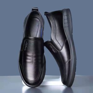 Soft-Soled Leather Shoes for Men 2025 Black Business Formal Men's Shoes Slip-On Lazy Dad Shoes Simple Casual Shoes for Men